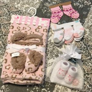 Lot of baby socks hats blanket bootie